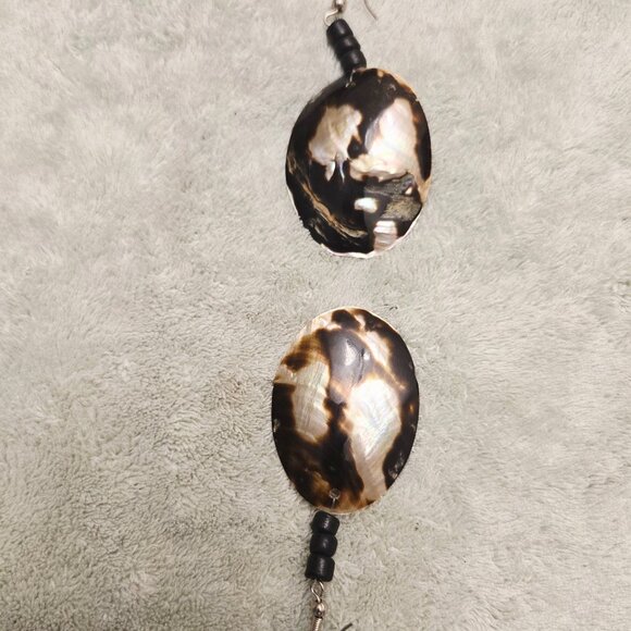 Women's Brown Mother of Pearl Abstract Print Pierced Earrings - Dk Brown - NWOT - Picture 11 of 11